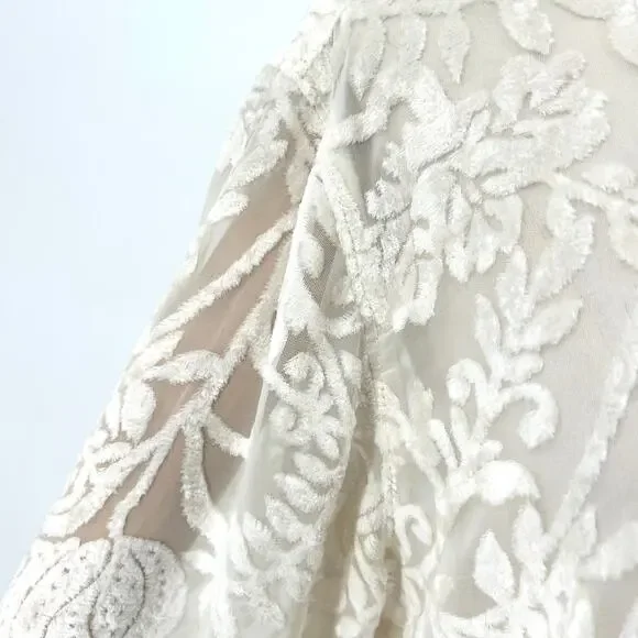 Vintage 90s Gotcha Covered Ivory Velvet Burnout Floral Blouse - Picture 4 of 8